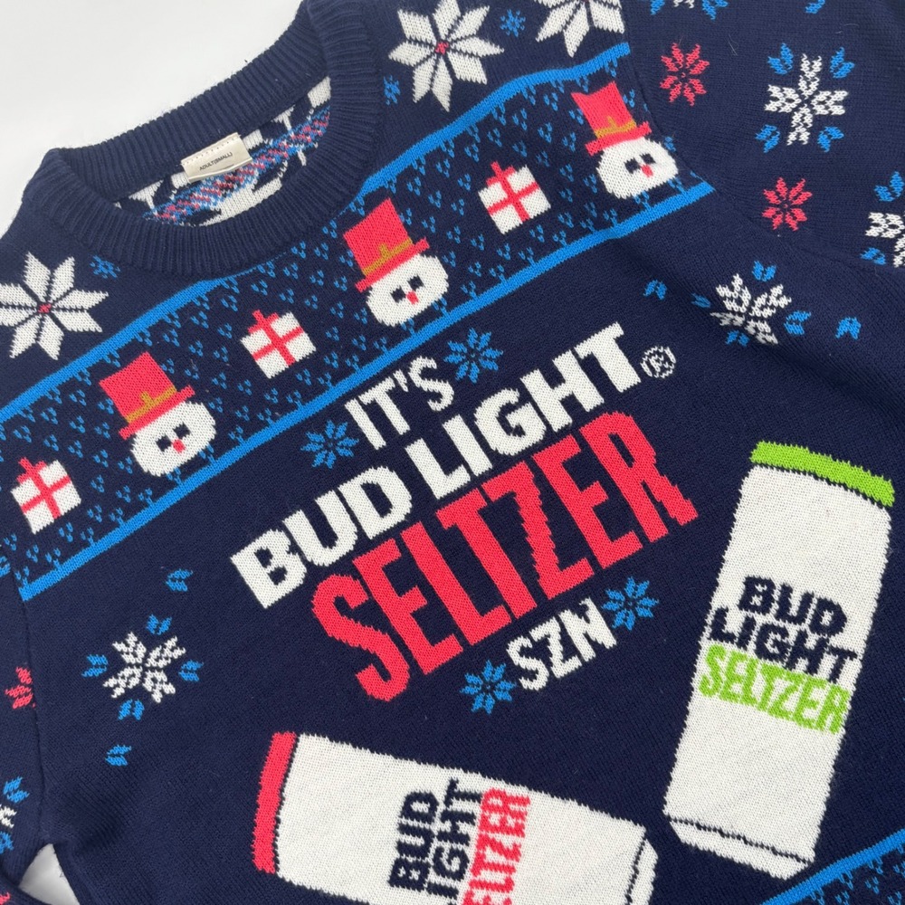 Bud Light‎ Seltzer Ugly Christmas Sweater Adult Small Navy Snowman Szn